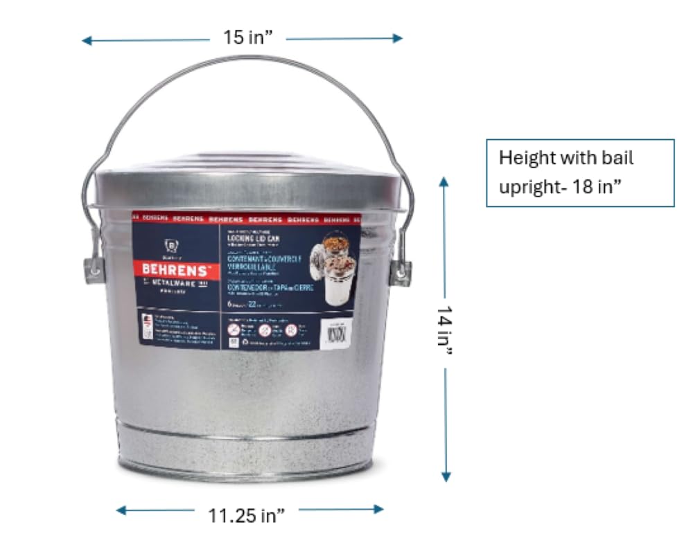 6 Gallon Galvanized Steel Storage Can or Waste Bin with Locking Lid L176204
