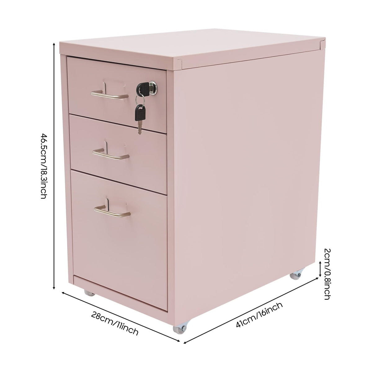Pink 3 Drawer Metal File Cabinet with Lock U2830