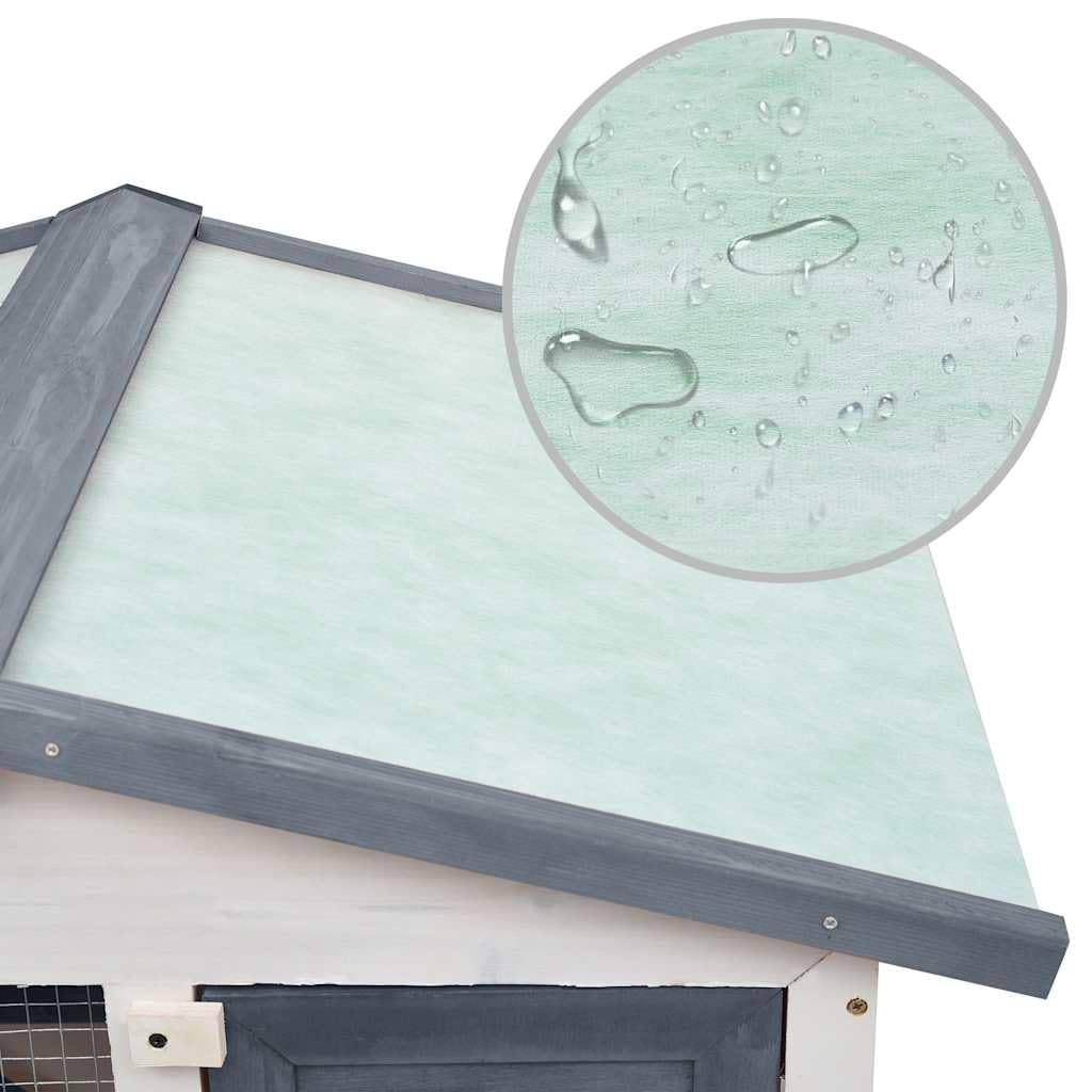 Large 2-Tier Gray Wood Rabbit Hutch with Ramp J33245