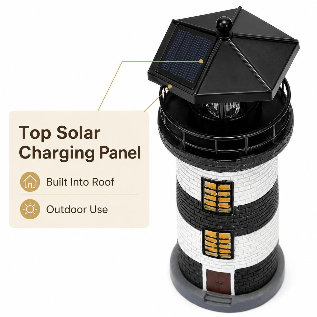 Solar Lighthouse Garden Light, Resin Outdoor Lighthouse Ornament with Rotating LED Beacon C385799