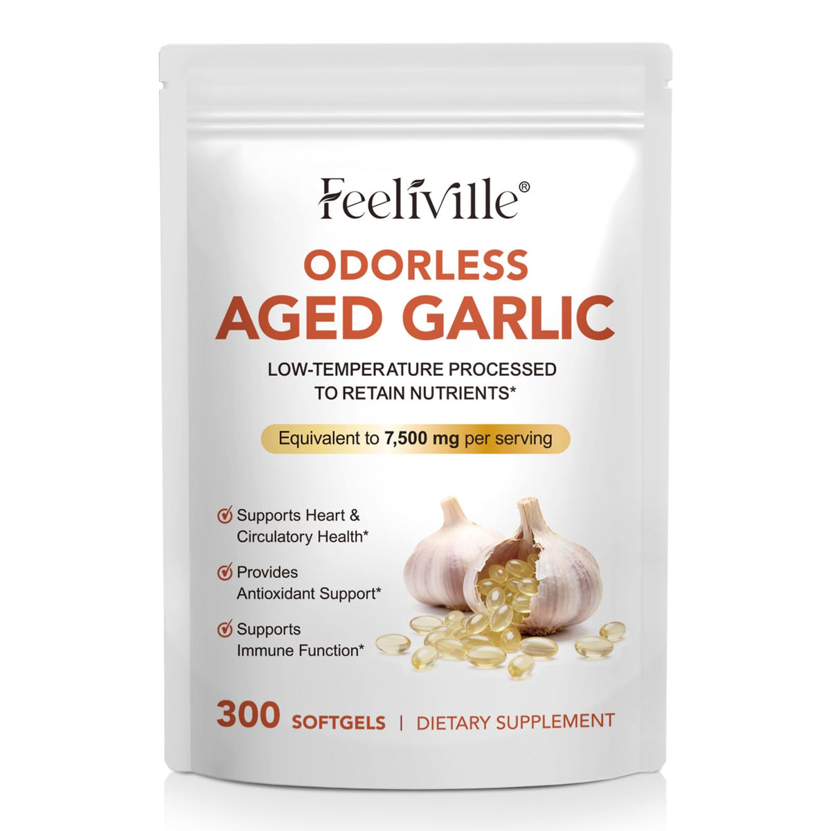 7500mg Odorless Garlic Capsules 300 Softgels W7442