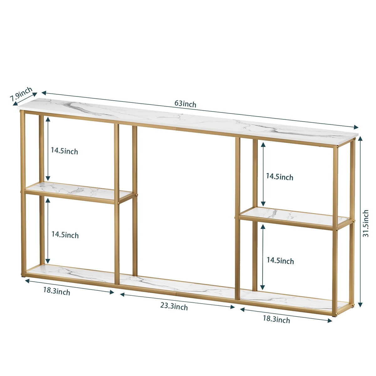63 in Entryway Table with Shelves White Gold M6022