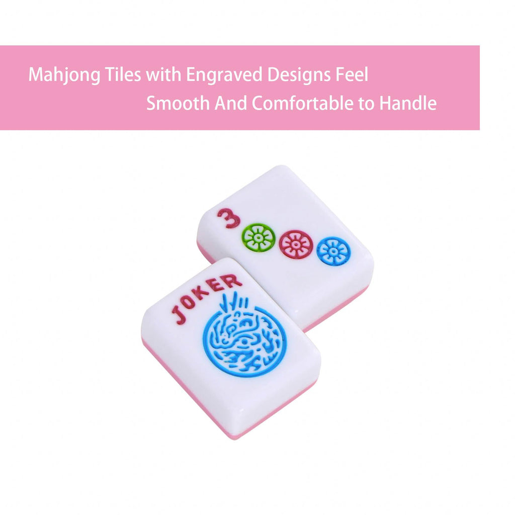 166 Pink Tiles Mahjong Set with 4 Clear Racks and Bag S77048