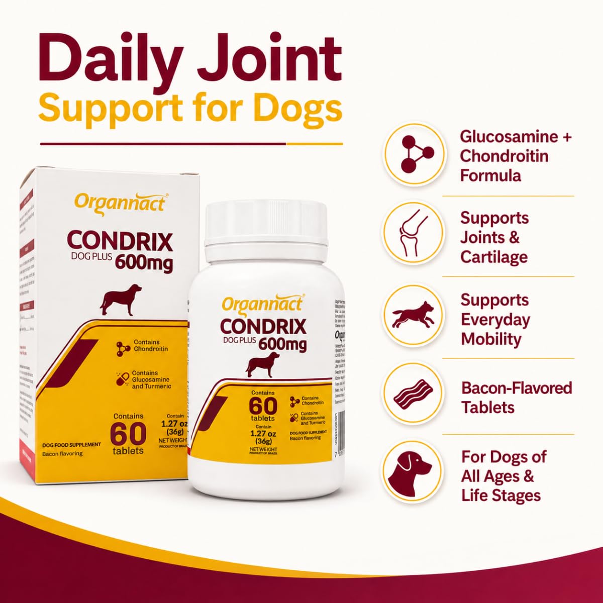 Bacon Flavored Glucosamine Chondroitin Turmeric Dog Supplement 60 Count B11832