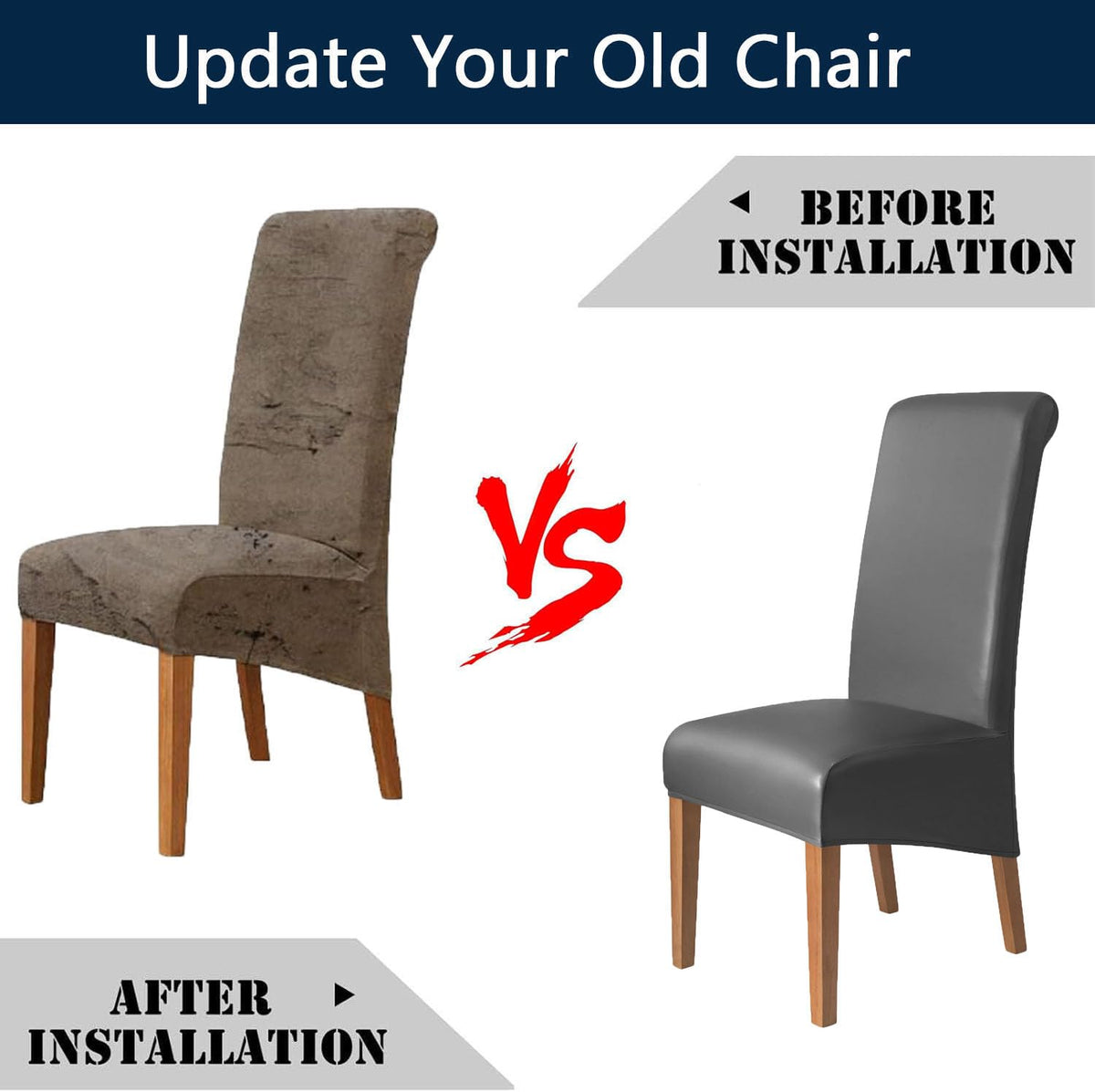 Waterproof PU Leather High Back Dining Chair Covers Set of 2 T473939