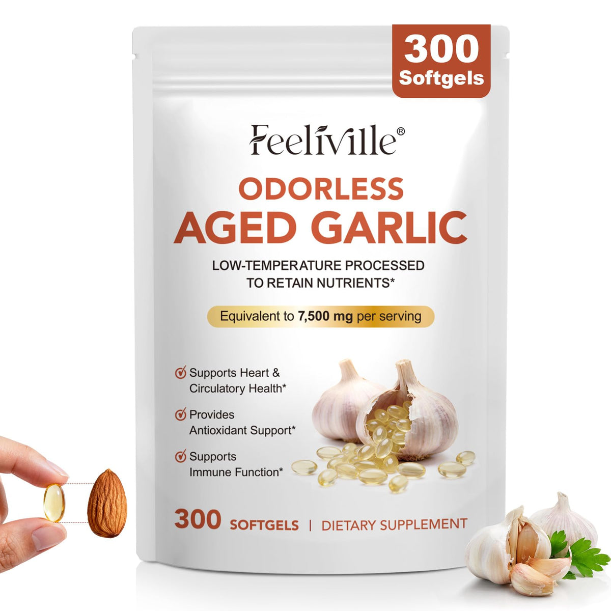 7500mg Odorless Garlic Capsules 300 Softgels W7442