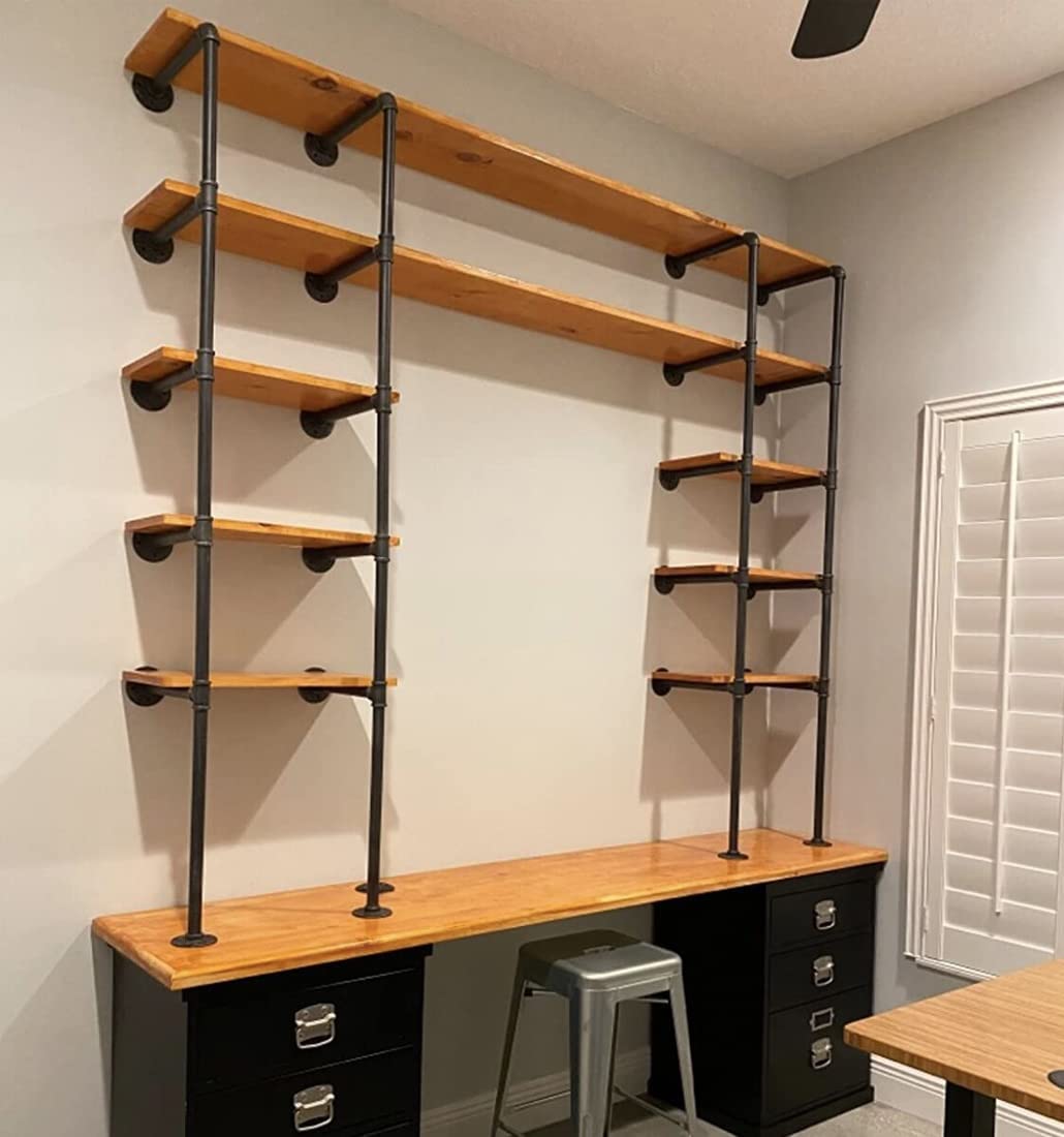 14" Deep 2Pcs Industrial Retro Wall Mount Iron Pipe Shelf J665