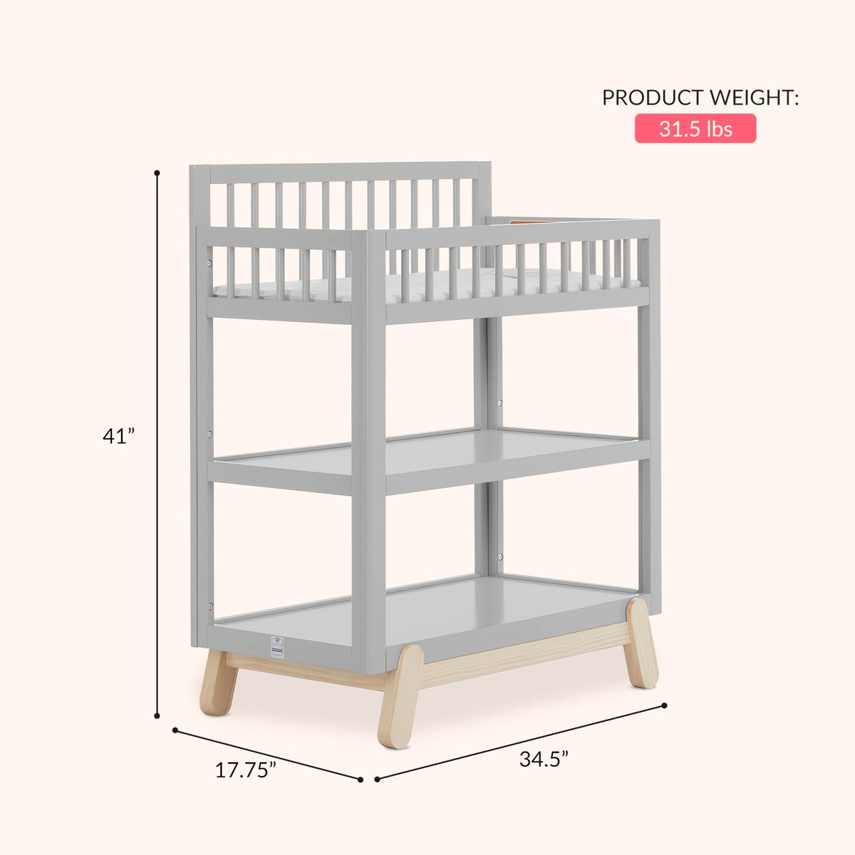 Baby Changing Table with Safety Rails and Storage Shelves H3482