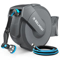 Retractable Garden Hose Reel, 5/8 in x 100 ft Wall Mount Heavy Duty with 10-Pattern Nozzle, Dark Grey C741