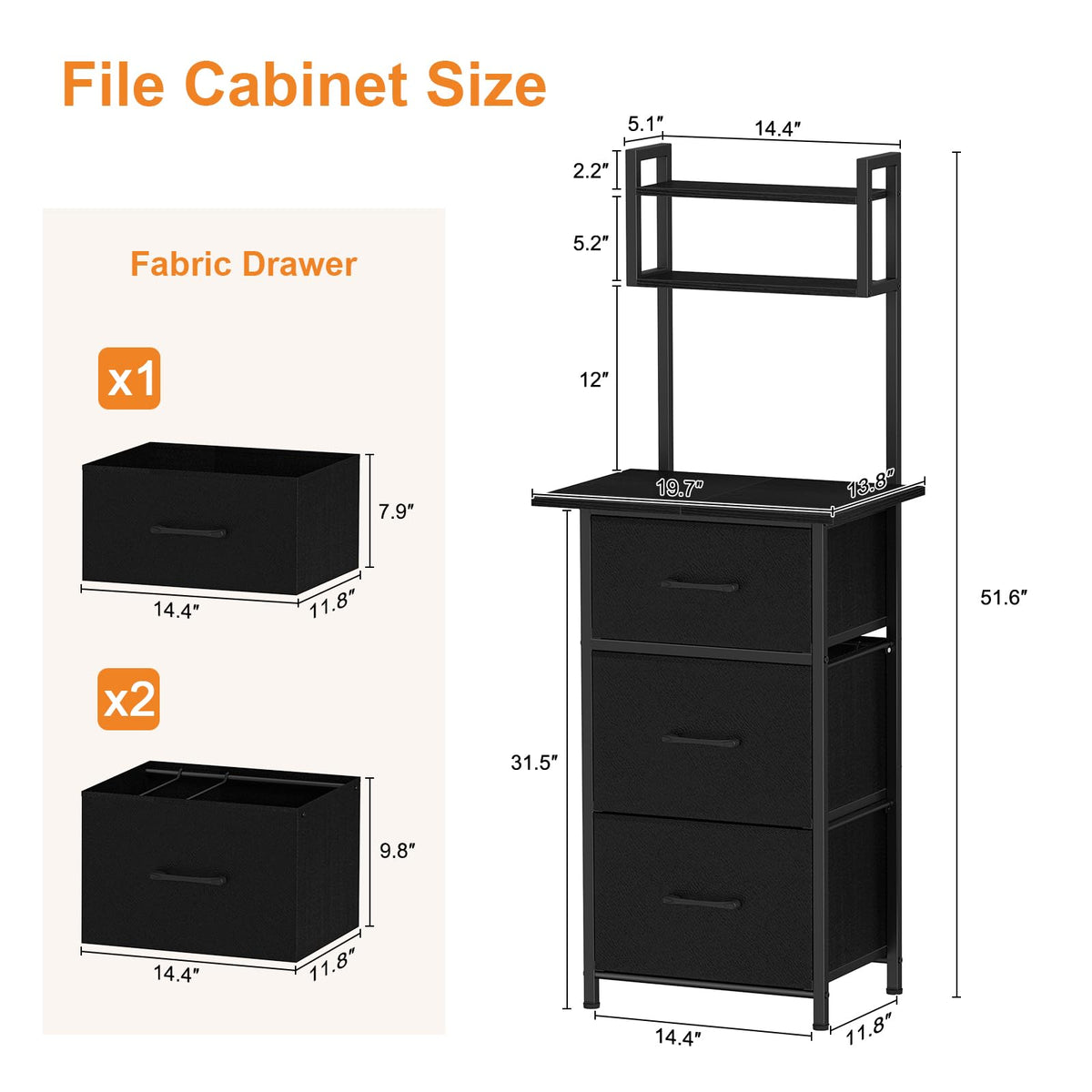3 Drawer Tall File Cabinet with Extended Desktop, Black W638708