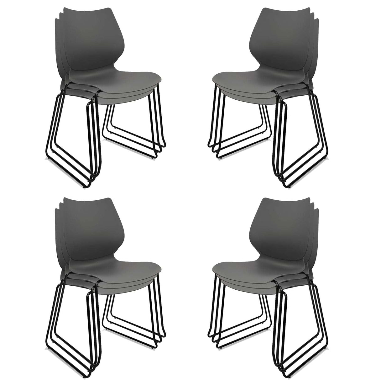 Stacking Chairs with Metal Legs Set of 12, Grey L71981