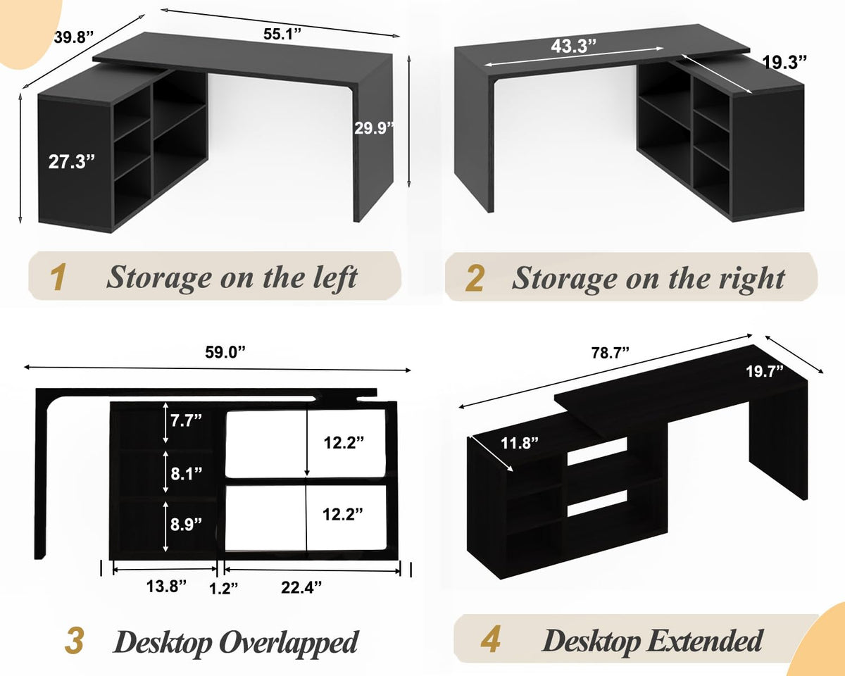 Black L Shaped Wood Computer Desk with Storage G624953
