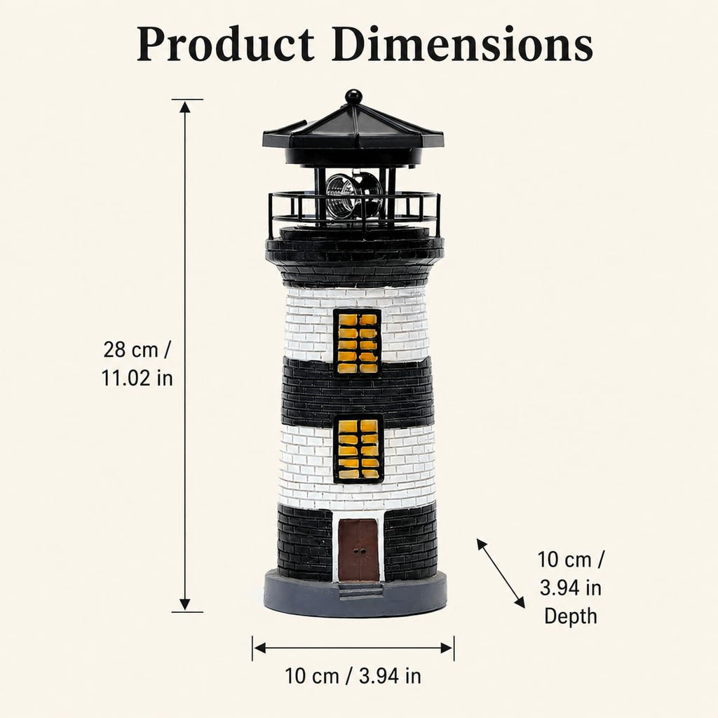 Solar Lighthouse Garden Light, Resin Outdoor Lighthouse Ornament with Rotating LED Beacon C385799