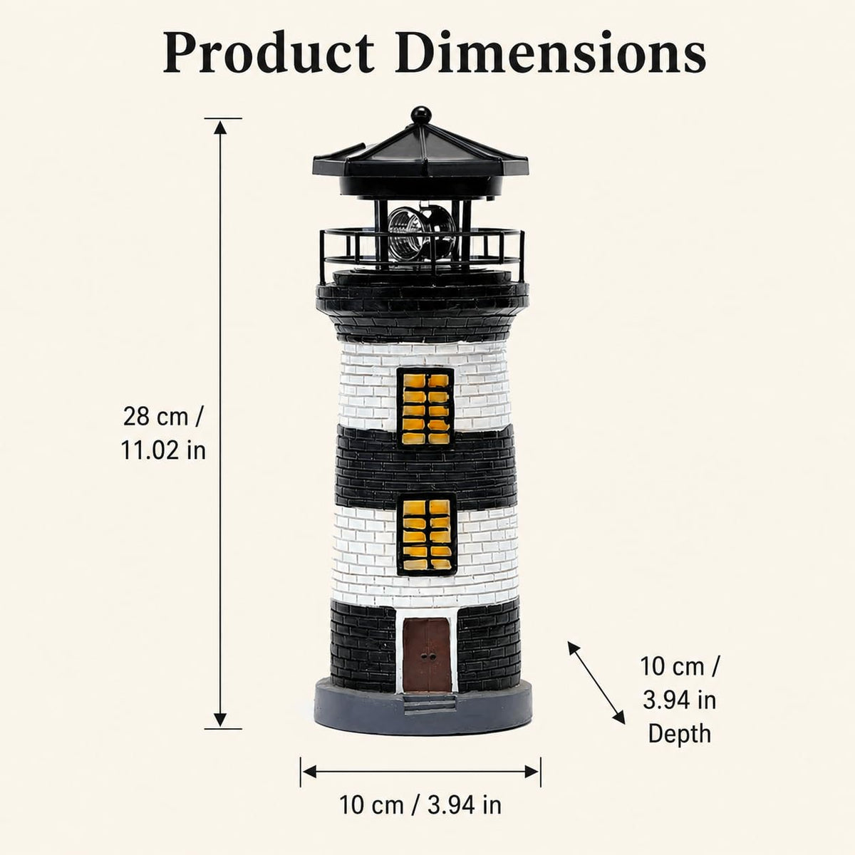 Solar Lighthouse Garden Light, Resin Outdoor Lighthouse Ornament with Rotating LED Beacon C385799