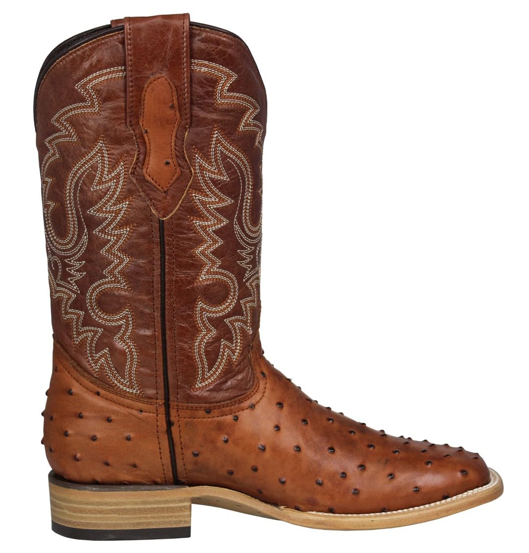 Cognac Leather Square Toe Western Cowboy Boots R5528