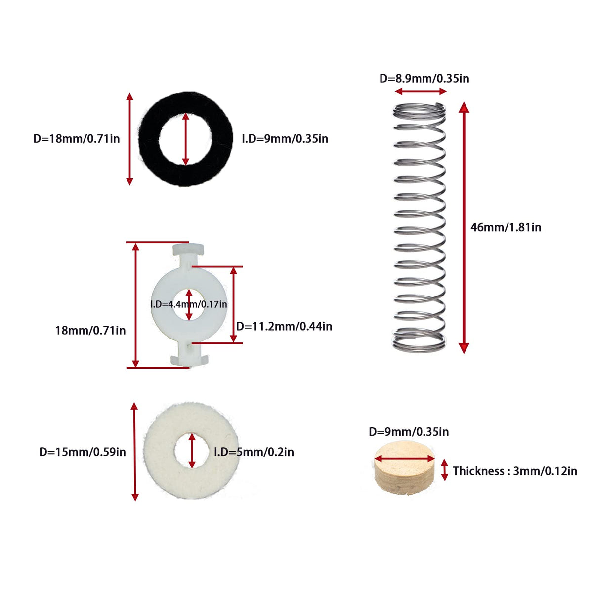 Trumpet Repair Kit with Valve Springs Felt Washers Water Key Corks C754