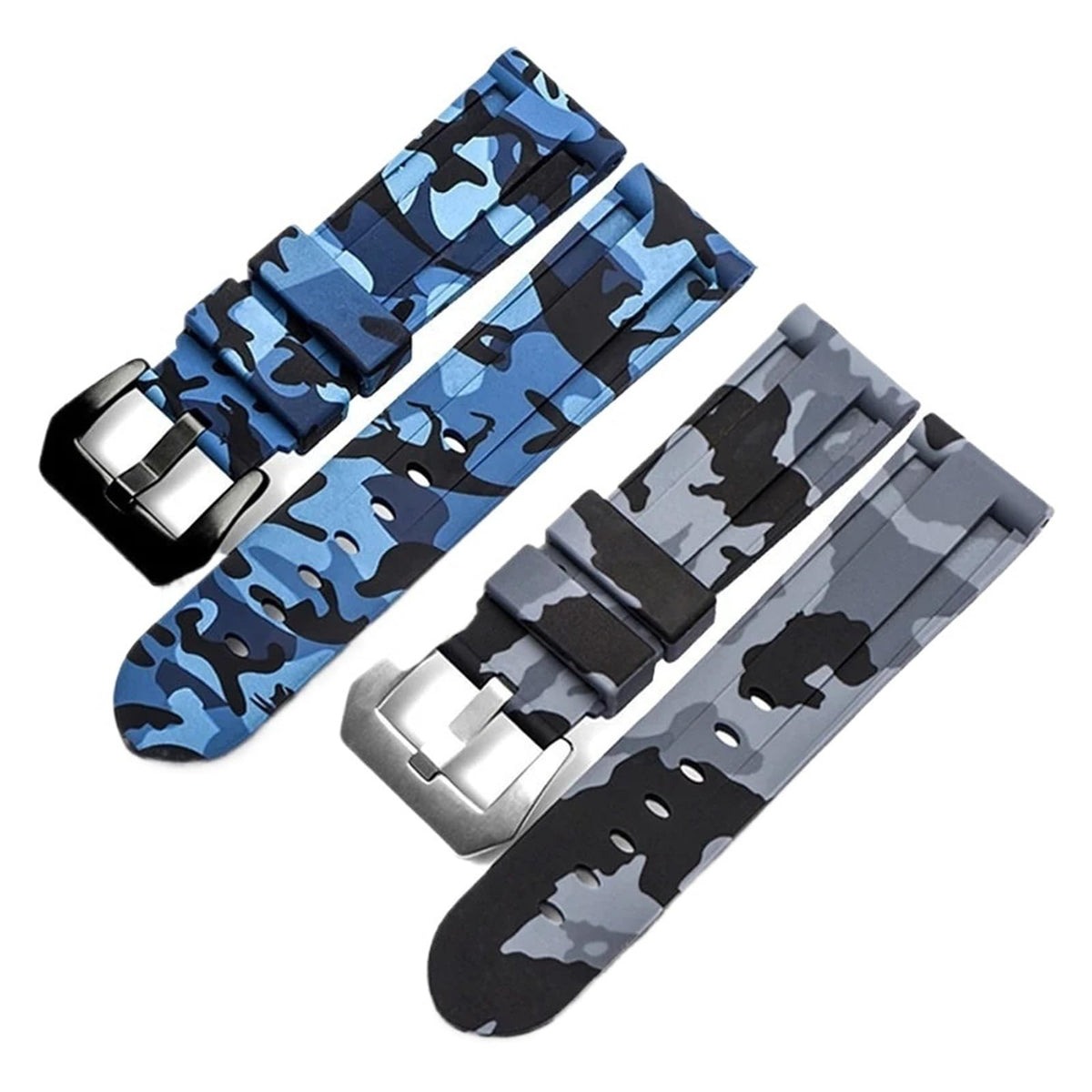 Camo Blue Grey Rubber Silicone Watch Band T7619