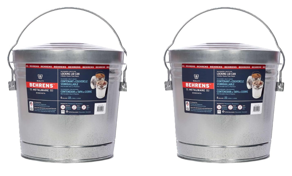 6 Gallon Galvanized Steel Storage Can or Waste Bin with Locking Lid L176204