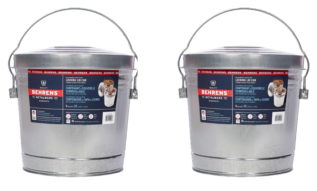 6 Gallon Galvanized Steel Storage Can or Waste Bin with Locking Lid L176204
