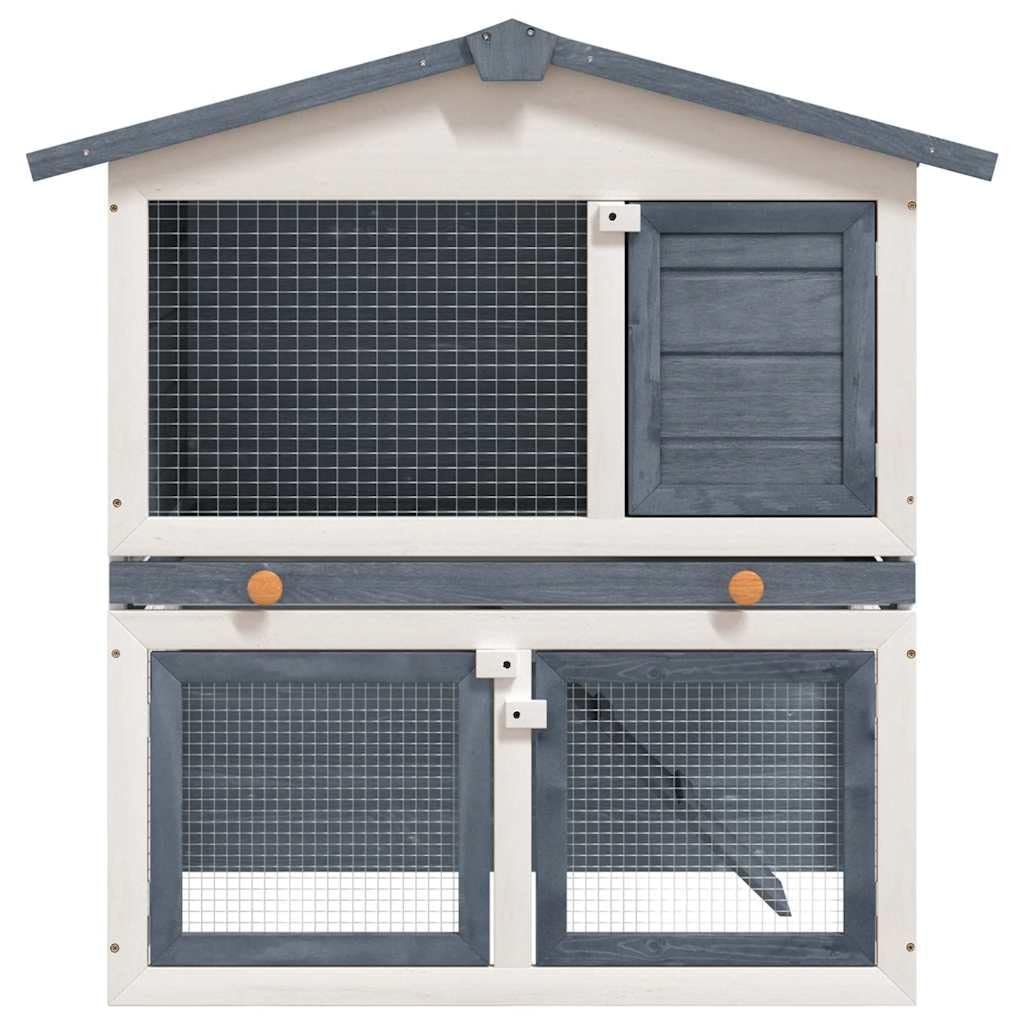 Large 2-Tier Gray Wood Rabbit Hutch with Ramp J33245