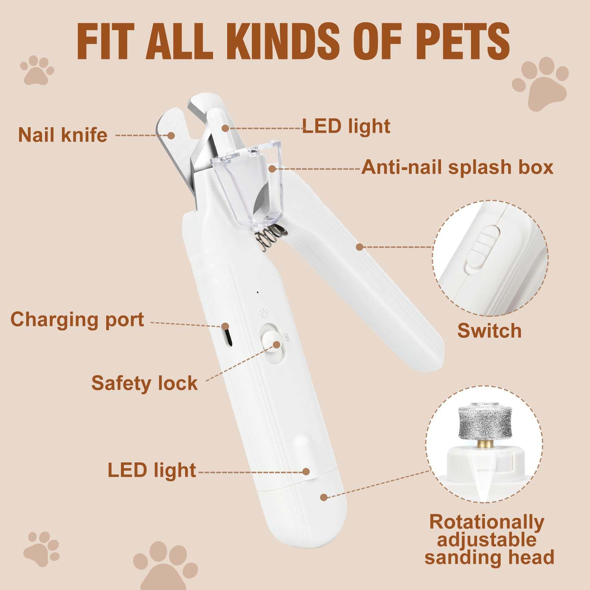 2-in-1 Dog Nail Grinder & Clippers with Light W4892