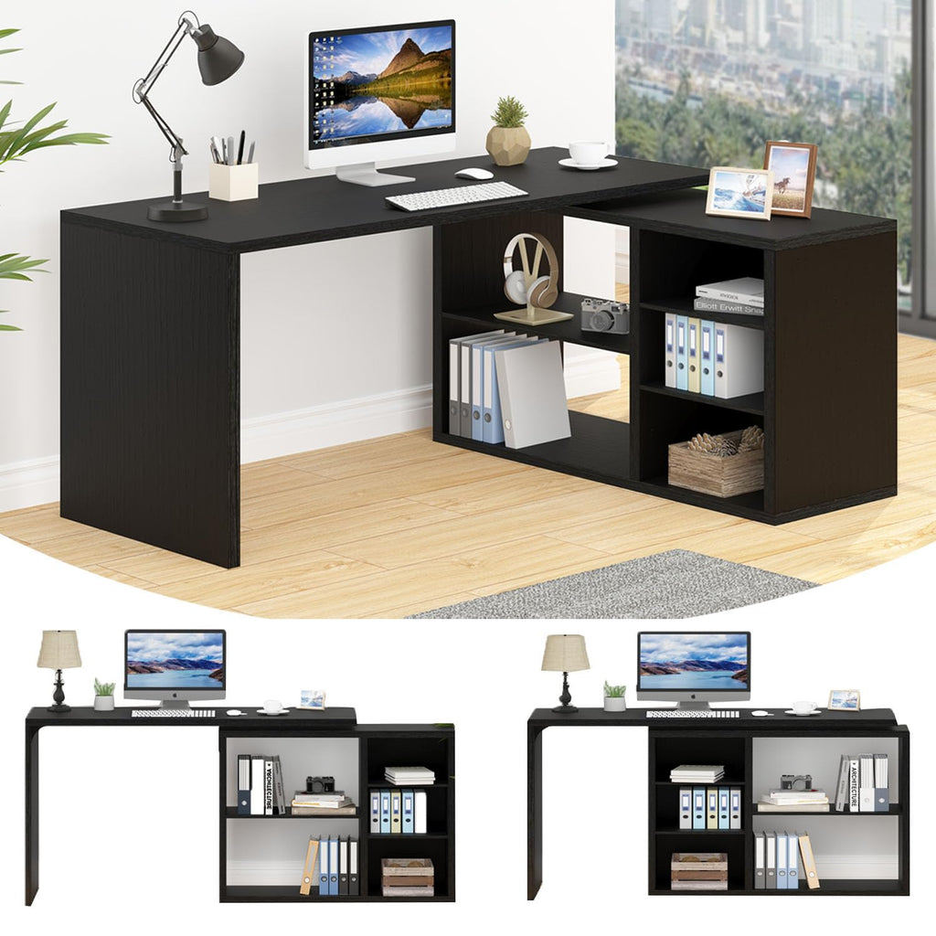 Black L Shaped Wood Computer Desk with Storage G624953