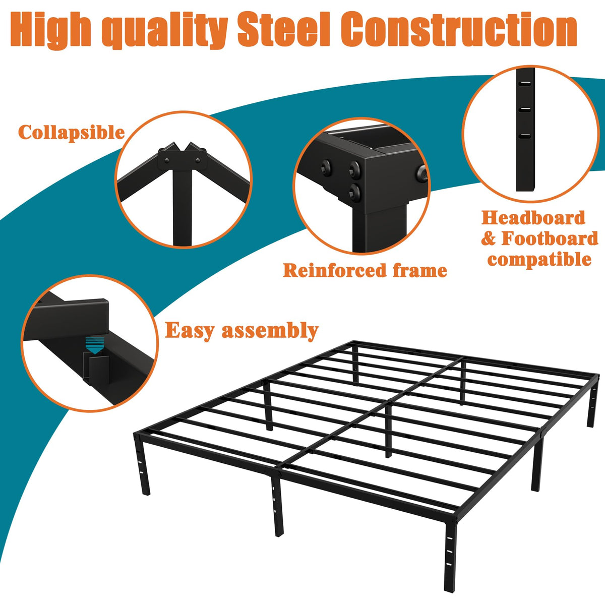 Black 18 Inch Metal Platform Full Bed Frame P7492