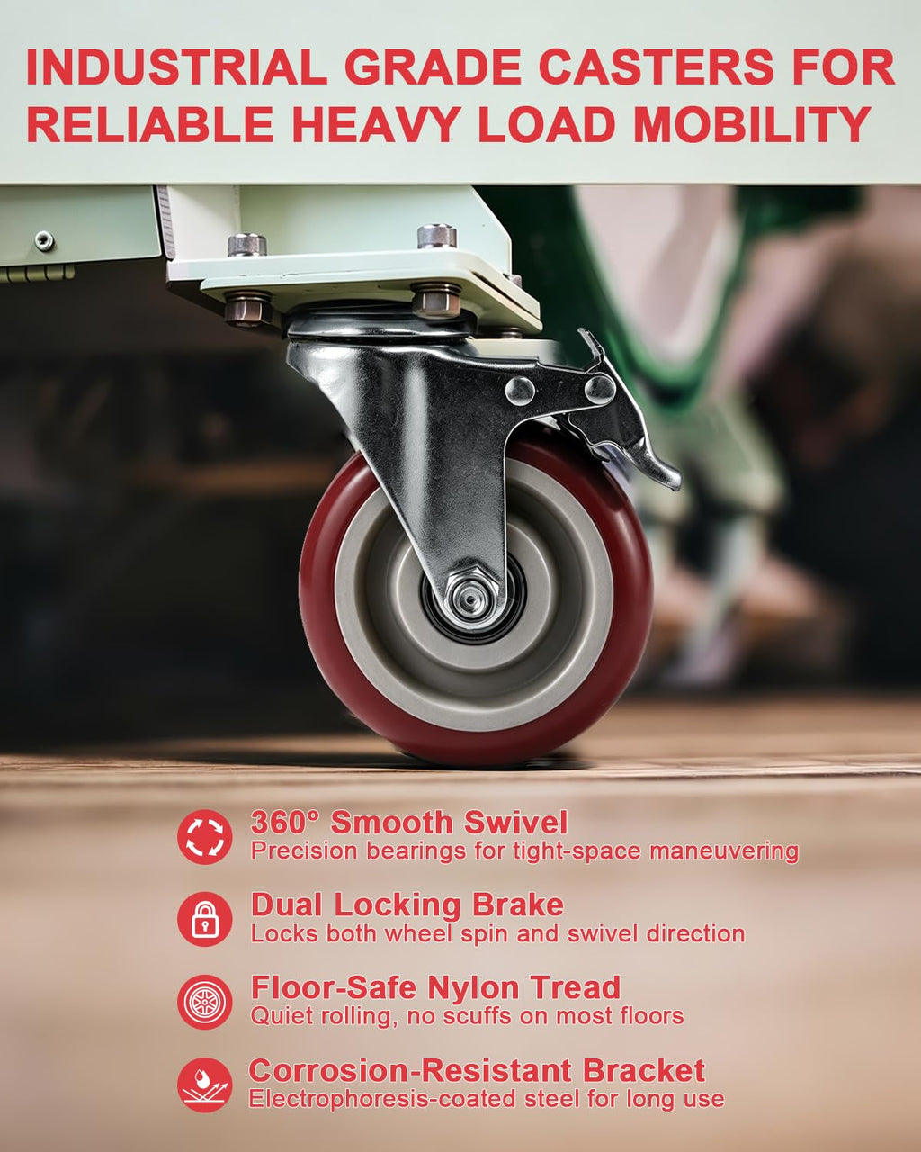 6 Pcs 4 Inch Heavy Duty Locking Swivel Plate Casters H6771