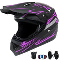 Kids Full Face Motocross Helmet 4-Pcs Set DOT Approved Purple X-Large F815