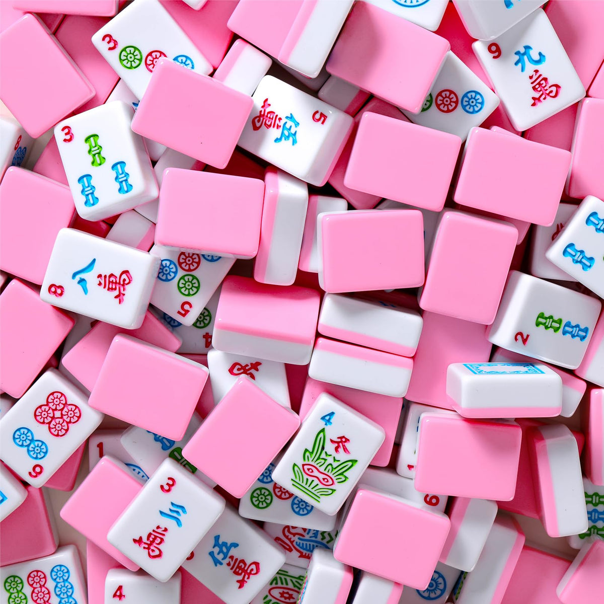 166 Pink Tiles Mahjong Set with 4 Clear Racks and Bag S77048