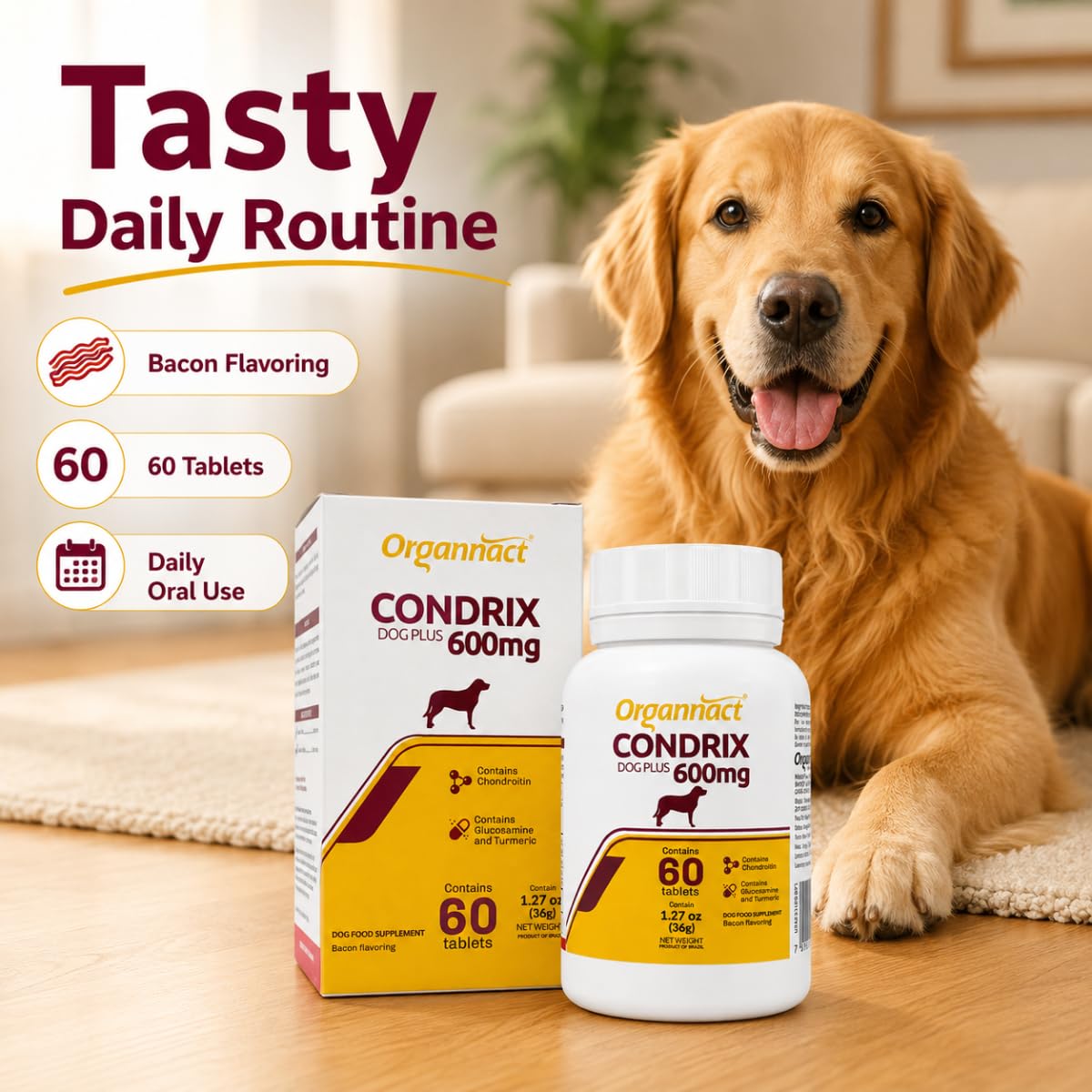 Bacon Flavored Glucosamine Chondroitin Turmeric Dog Supplement 60 Count B11832