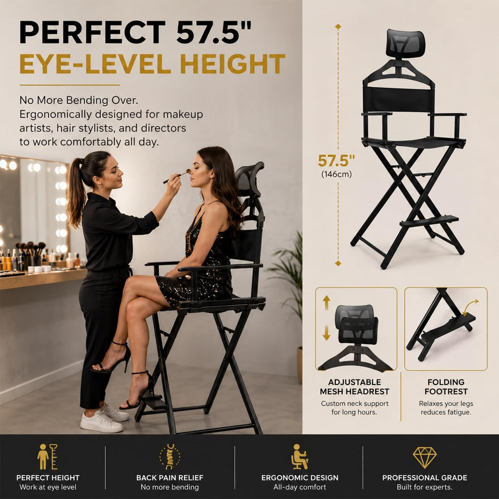 Extra Tall Aluminum Foldable Makeup Artist Chair S360375