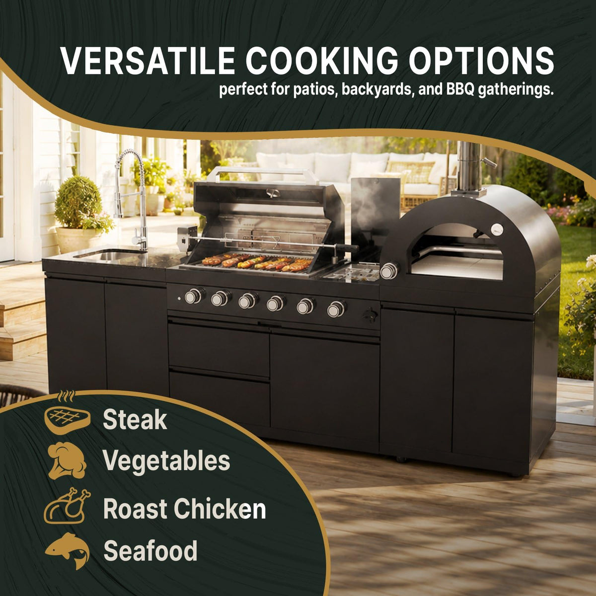 106" Propane BBQ Grill with Pizza Oven A47392