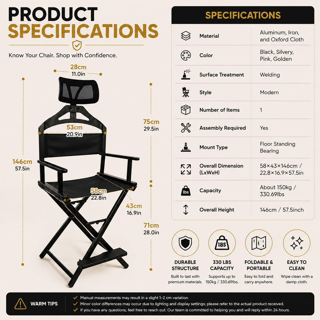 Extra Tall Aluminum Foldable Makeup Artist Chair S360375