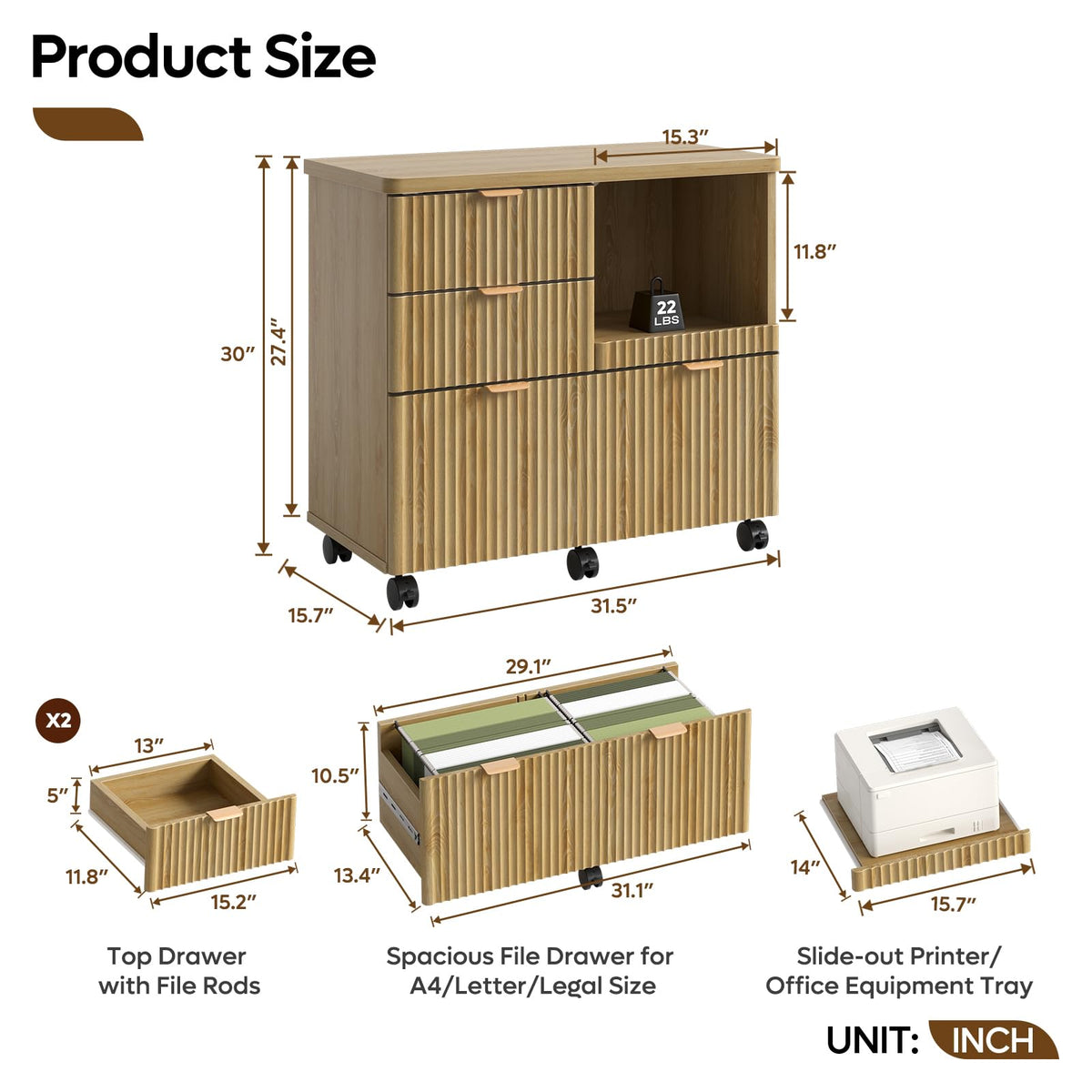 3 Drawer Wood File Cabinet K362109