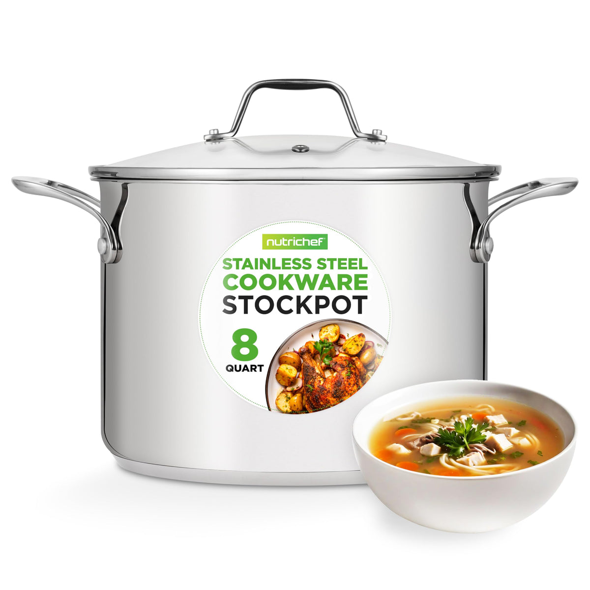 8-Quart Stainless Steel Stock Pot with See-Through Lid W4180