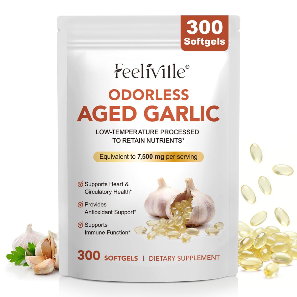 7500mg Odorless Garlic Capsules 300 Softgels W7442