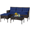 3 Pieces PE Rattan Wicker Patio Conversation Set with Cushions B223