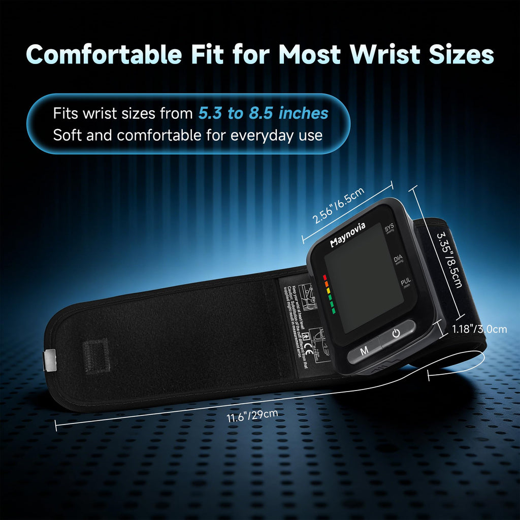 Wrist Blood Pressure Monitor, Backlit LCD, 5.3-8.5 in Cuff, Black L746190