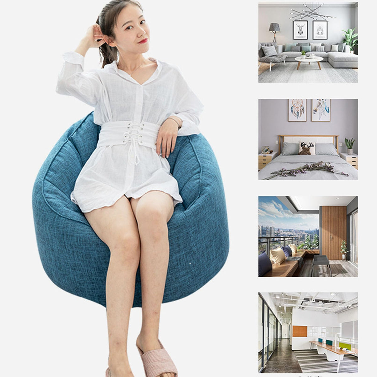 Yellow Cotton Linen Bean Bag Chair Cover 76x68x60cm W657224