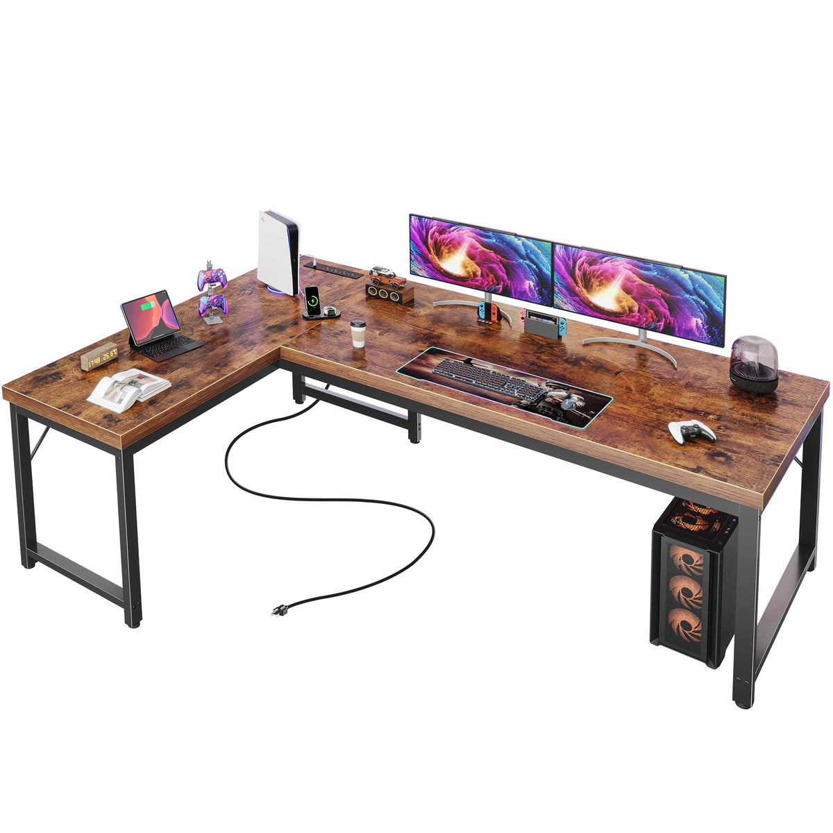 63 Inch L Shaped Desk with Power Outlets U665973