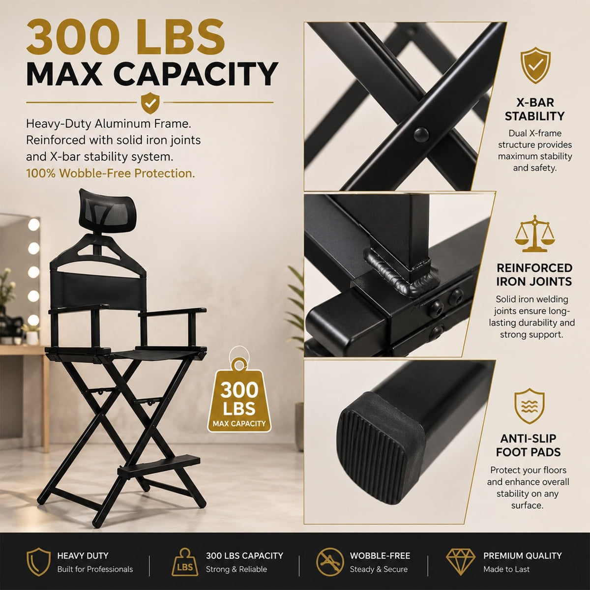 Extra Tall Aluminum Foldable Makeup Artist Chair S360375