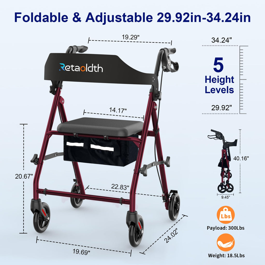 Foldable Rollator Walker with Seat D96524