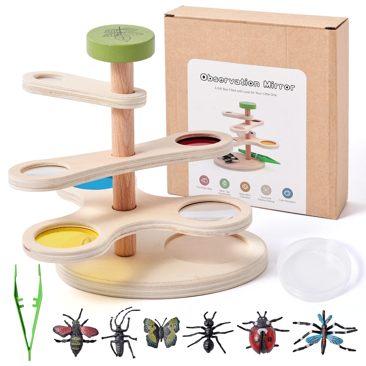 Insect Observation Kit with Tweezers, Petri Dish and 6 Insect Models I346578