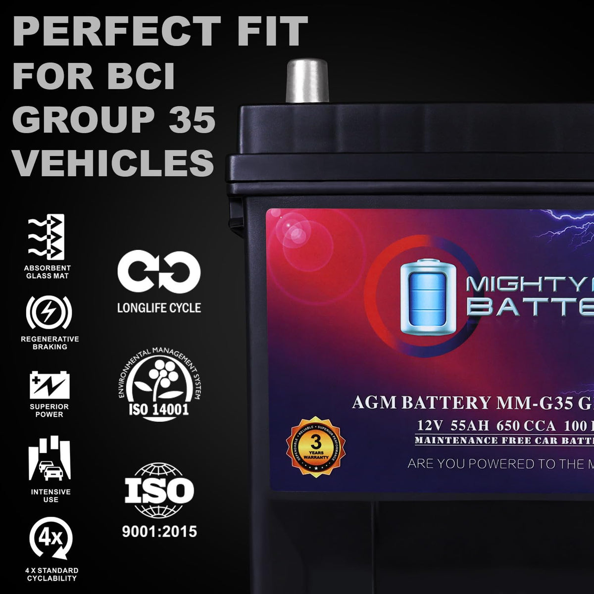 12V 55Ah AGM Replacement Battery I280