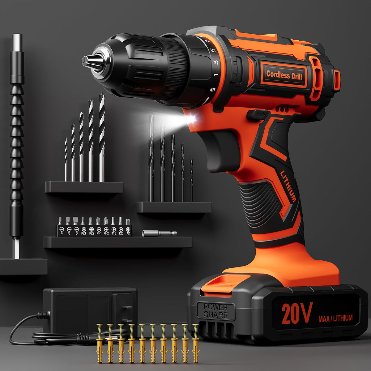 Cordless Drill Set 20V with 2.0Ah Power Pack and Charger Z6200