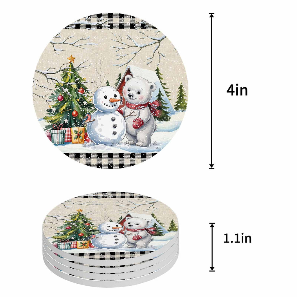 Set of 6 Christmas Coasters with Holder Absorbent Stone Ceramic L97038