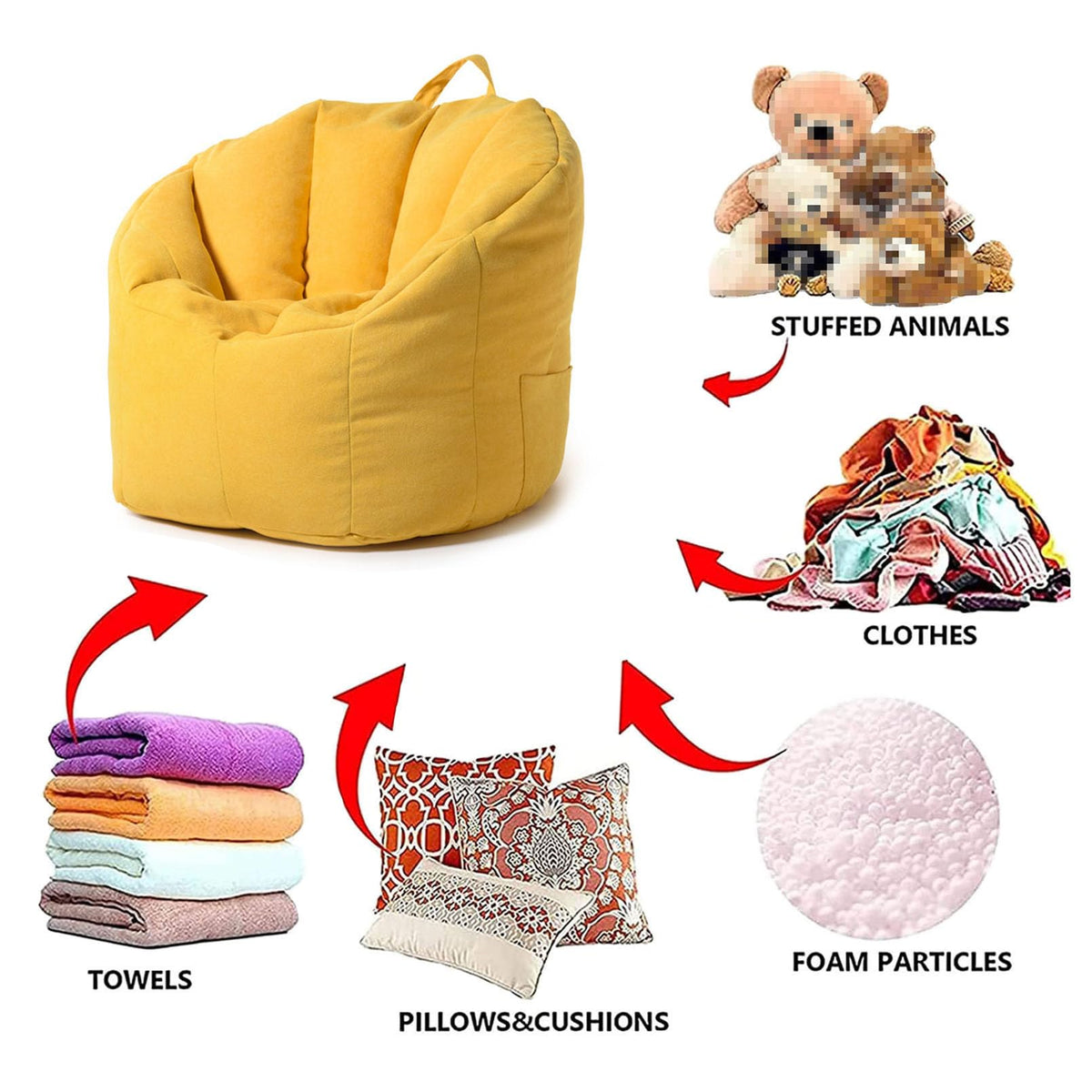 Yellow Cotton Linen Bean Bag Chair Cover 76x68x60cm W657224
