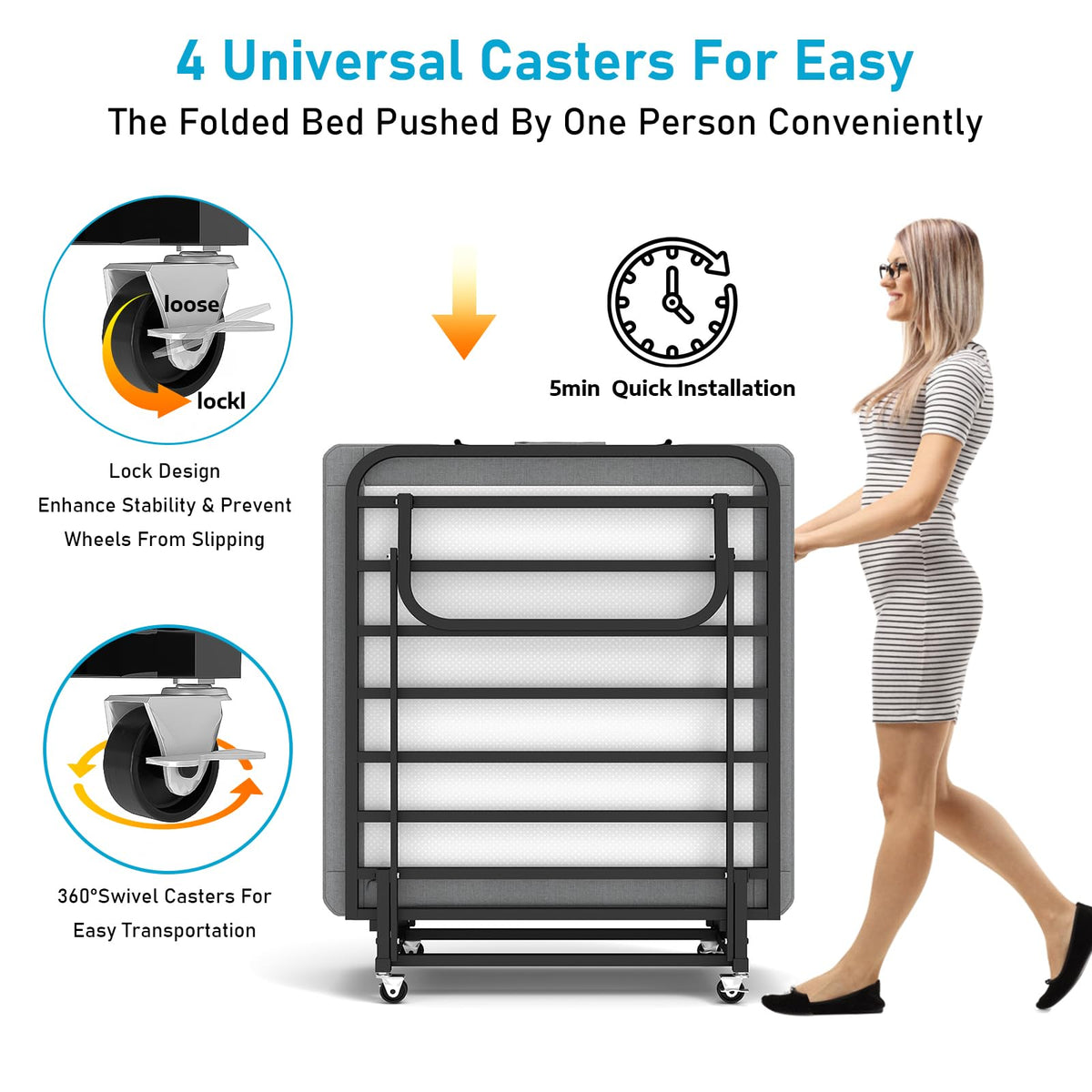 Folding Bed with Mattress on Wheels R40661