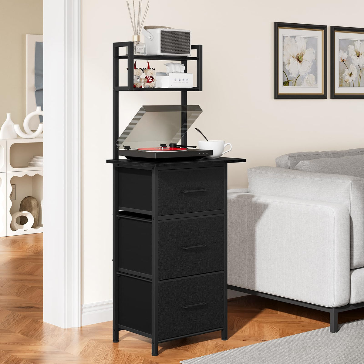 3 Drawer Tall File Cabinet with Extended Desktop, Black W638708